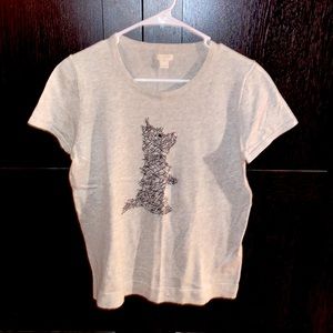 J. Crew Gray Short Sleeve Sweater with Stitched Dog - Size M